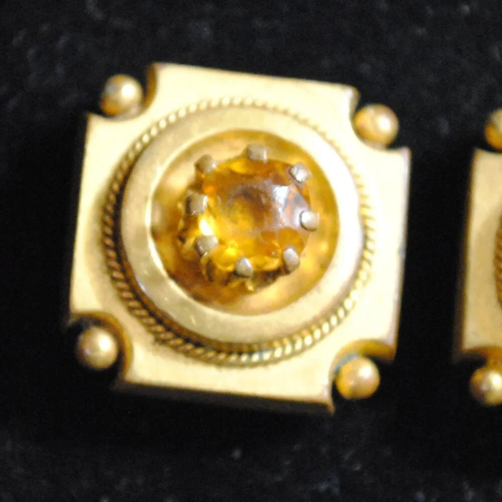 Unique Victorian Collar Buttons / Cufflinks with Amber Colored Stones